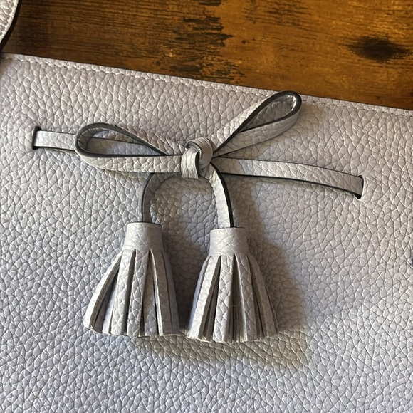 Kate Spade Pebbled Leather Tote Bag Tassels Muted Blue Zip Top Tote - Picture 14 of 14